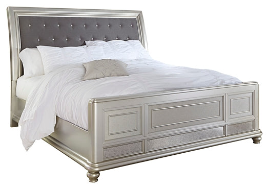 Coralayne California King Upholstered Sleigh Bed with Mirrored Dresser